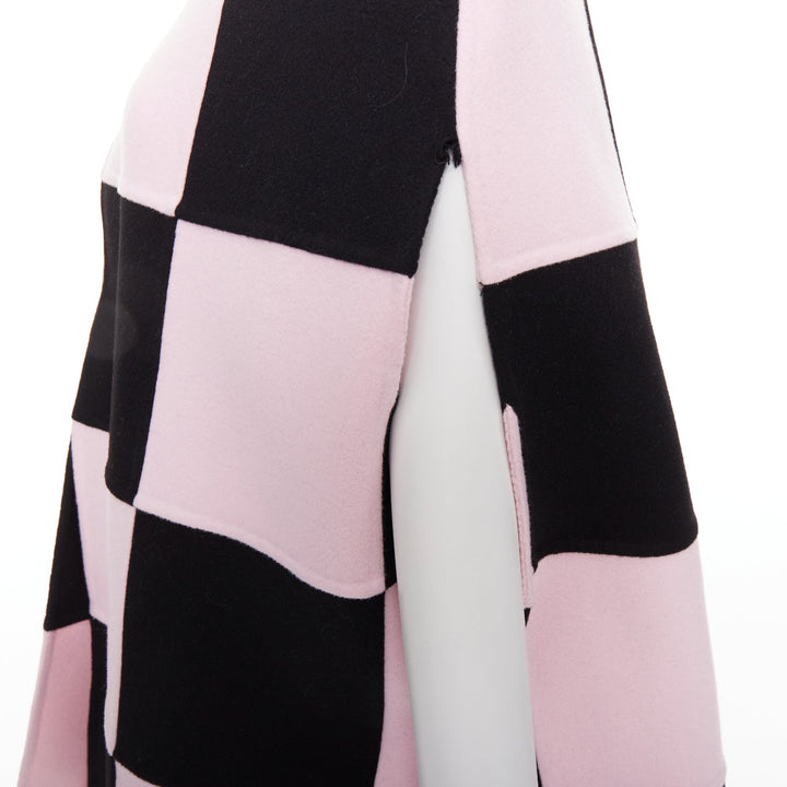 VALENTINO 2023 black pink checkered wool cashmere cape coat IT36 XXS