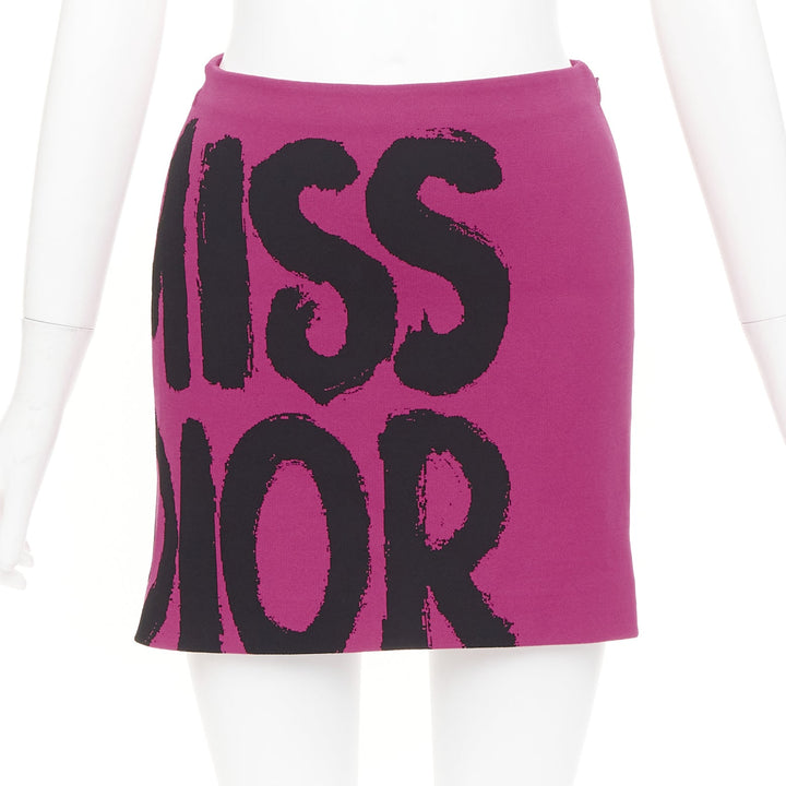 DIOR 2024 Miss Dior fuchsia pink black graffiti paint logo  mini skirt FR34 XS
