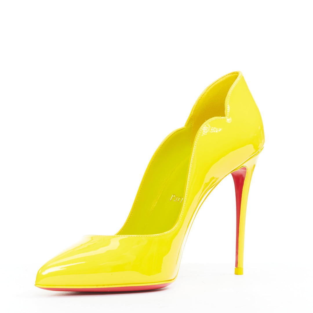 CHRISTIAN LOUBOUTIN Hot Chick 100 Patent citrus lemon scallop point pump EU37.5