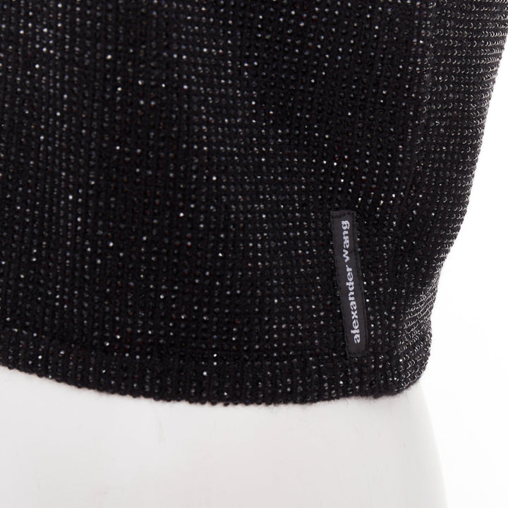 ALEXANDER WANG black Hotfix crystal double cashmere cropped sweater IT36 XXS