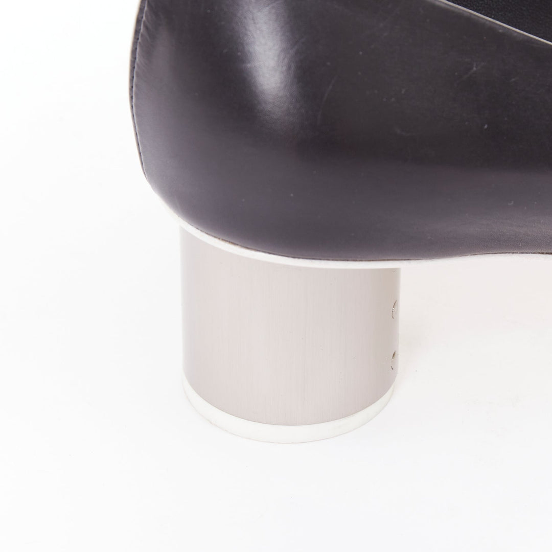 JIL SANDER black leather matte silver cylinder heel anklet ring pumps EU37