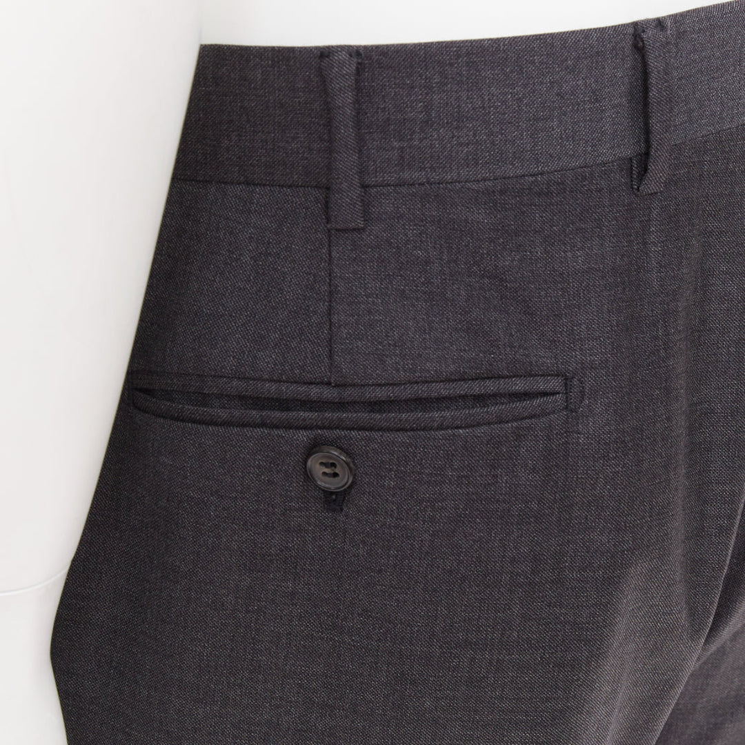 HERMES grey wool handstitched back pockets straight leg trousers IT50 XL