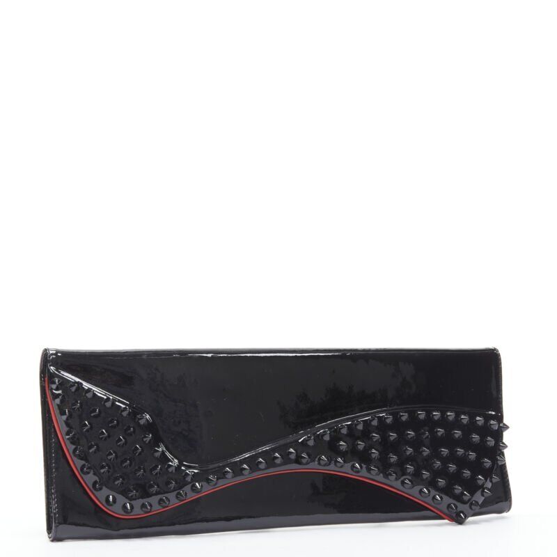 CHRISTIAN LOUBOUTIN Pigalle silhouette black patent spike stud  flap clutch bag