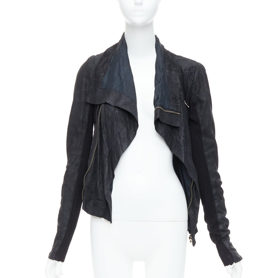 RICK OWENS black lambskin leather wool asymmetric biker jacket IT40 S