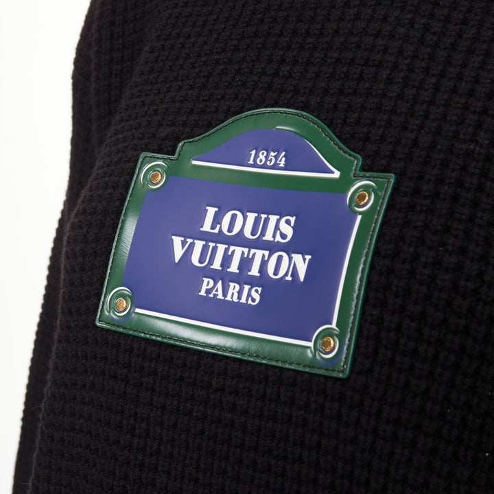 LOUIS VUITTON 2023 LV Street Sign leather wool cashmere waffle knit sweater XS