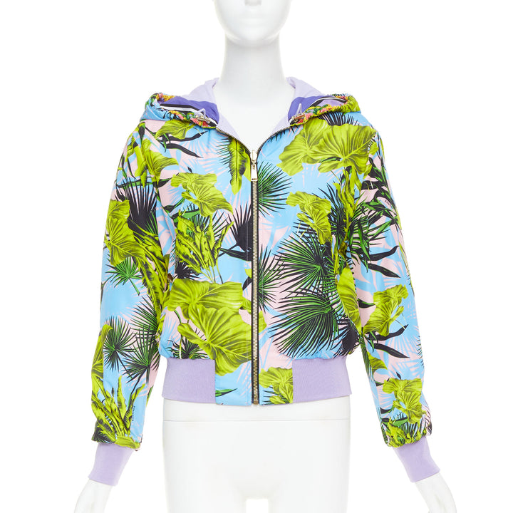 VERSACE 2018 Garden print Reversible lilac tropical print nylon jacket IT40 S