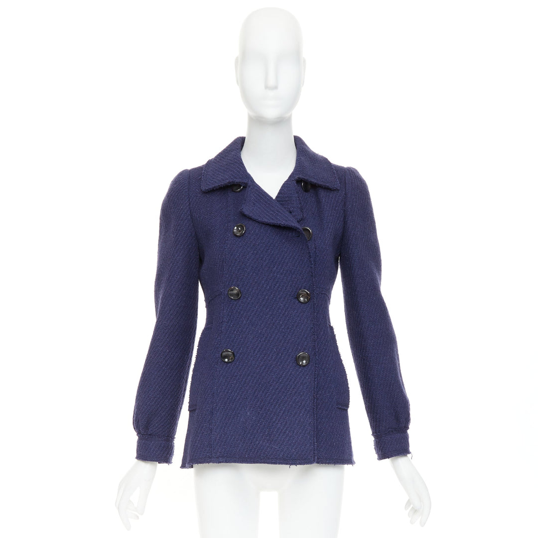 MARC JACOBS navy wool tweed black buttons double breasted short coat  US2 XXS
