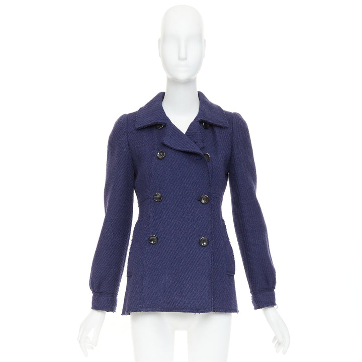 MARC JACOBS navy wool tweed black buttons double breasted short coat  US2 XXS