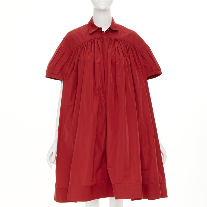 BROCK COLLECTION dark red pleated puff sleeve voluminous  mou mou dress US2 XS