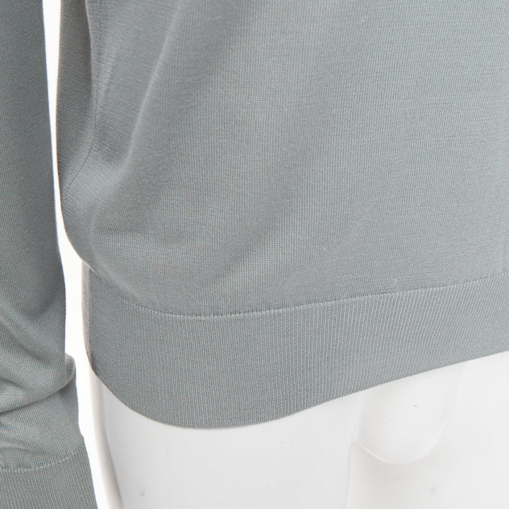 PRADA sage green grey panelled fine knit silk crewneck pullover sweater IT48 M