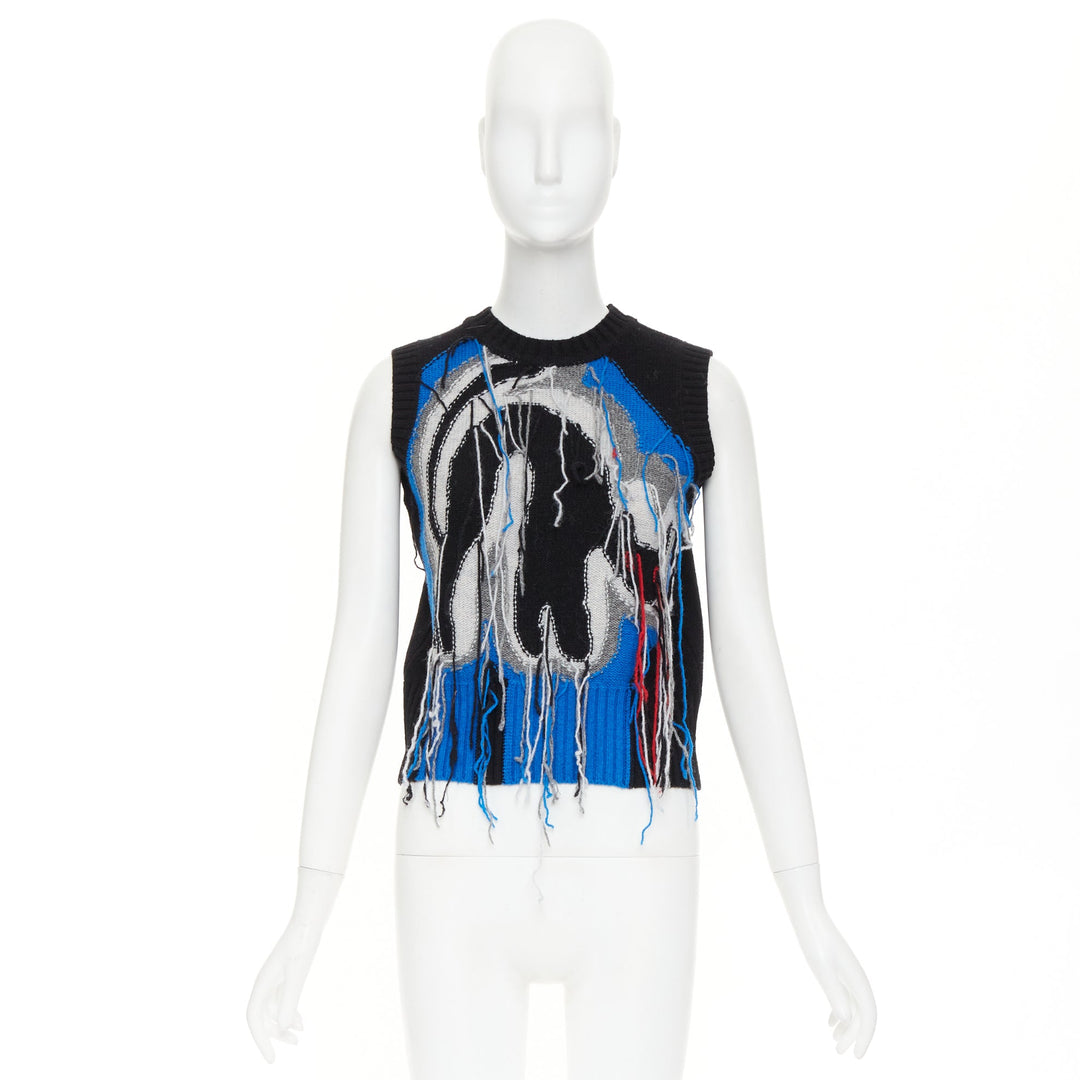 CHARLES JEFFREY LOVERBOY guddle tassel fringe punk graphic knit sweater vest XS