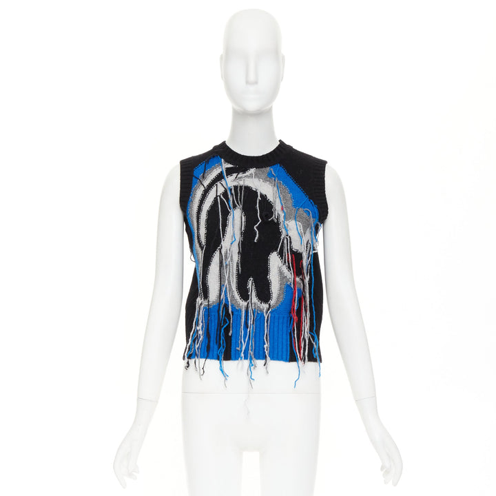 CHARLES JEFFREY LOVERBOY guddle tassel fringe punk graphic knit sweater vest XS