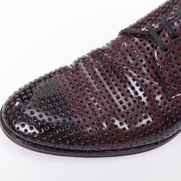 DOLCE GABBANA dark burgundy patent perforated square lace up brogues UK6 EU40