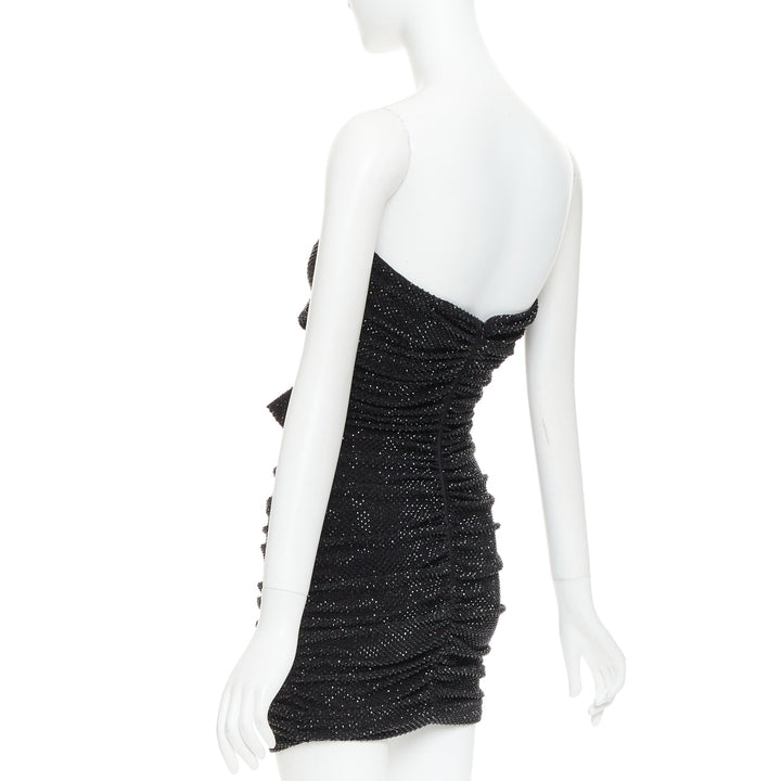 ALEXANDRE VAUTHIER black strass crystal bow tie cut out ruched mini dress