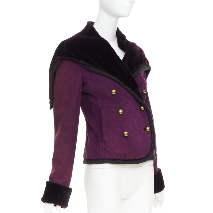 YVES SAINT LAURENT Vintage purple suede fur lined double breasted jacket FR36 S