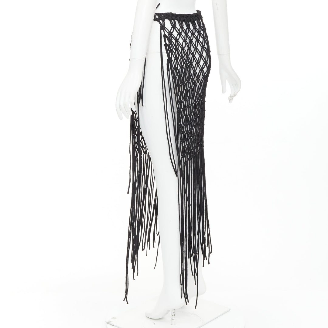 rare DRIES VAN NOTEN 2023 Runway handmade Macrame woven fringe tie skirt