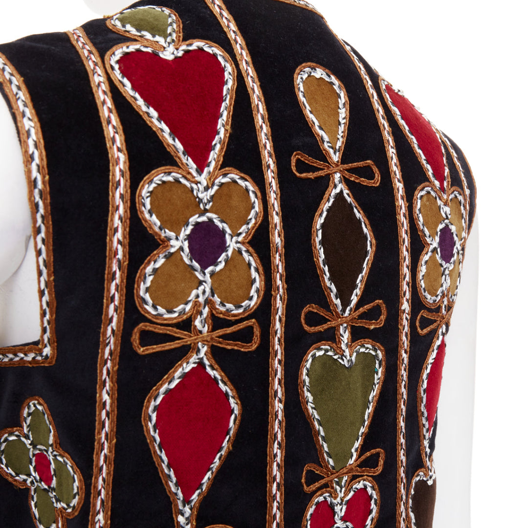 DIOR 2021 Runway black velvet  Folkloric Heart Velvet embroidered gilet FR34 XS
