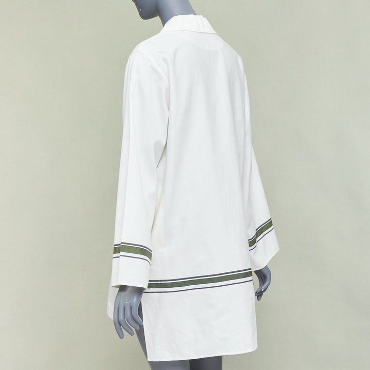 BACCA cream green cotton silk striped asymmetric oversized overshirt IT36 S