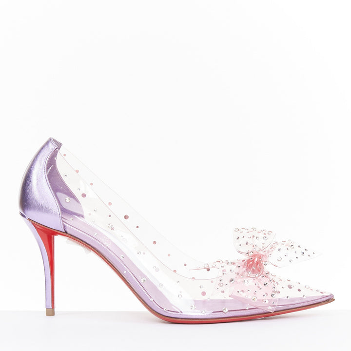 CHRISTIAN LOUBOUTIN Jelly Strass 80 metallic lilac crystal PVC bow pump EU37