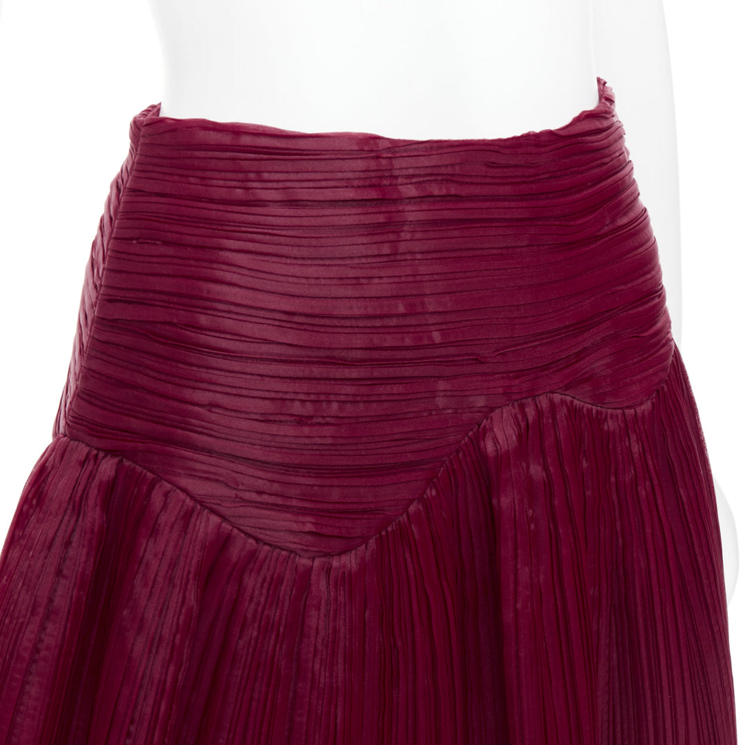 AJE Laurier Wave burgundy plisse organza high waist mini skirt UK6 XS