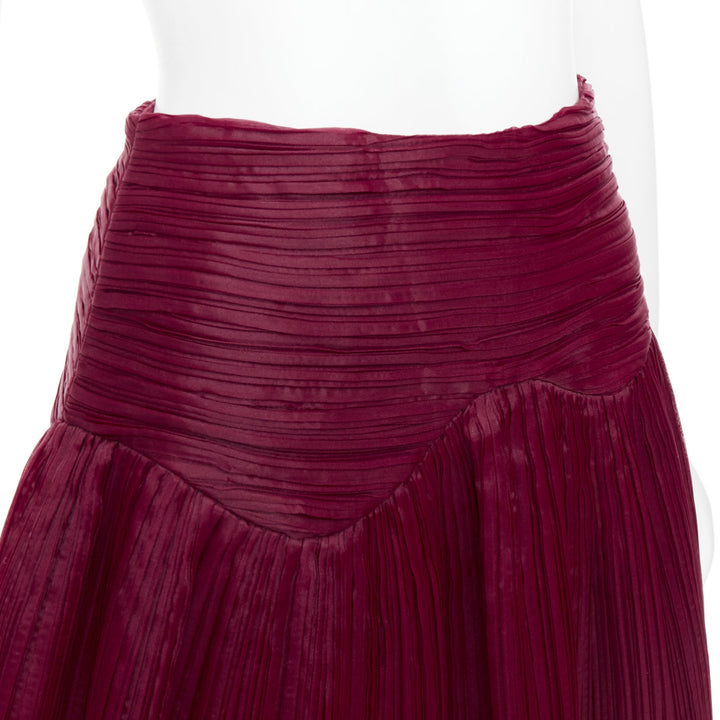 AJE Laurier Wave burgundy plisse organza high waist mini skirt UK6 XS