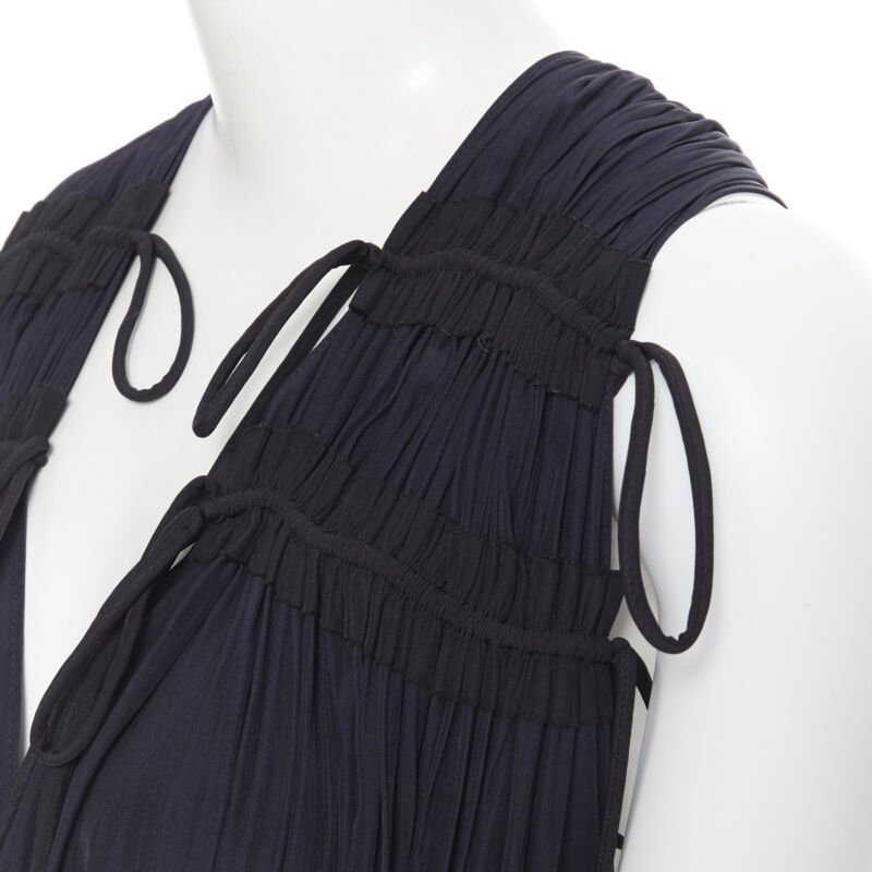 LANVIN ALBER ELBAZ midnight blue black pleated tie detail maxi dress FR34 XS