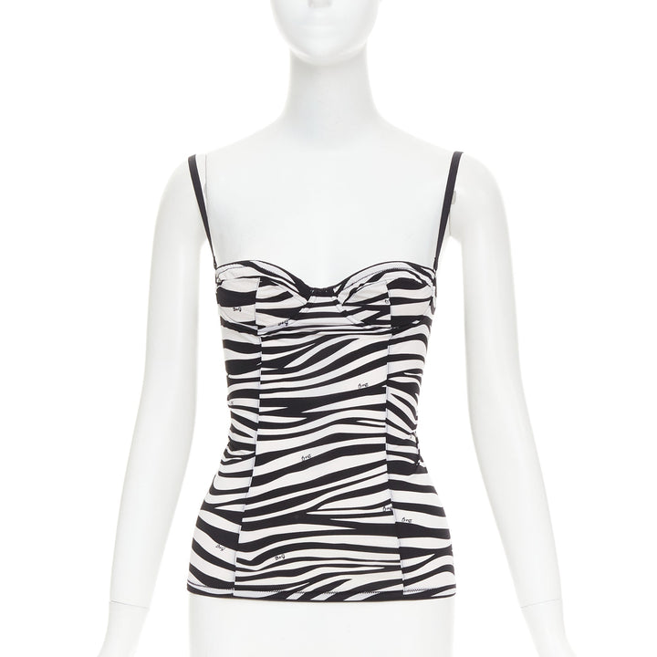 DOLCE GABBANA D&G Vintage black white logo zebra stripe camisole tank Sz1 S