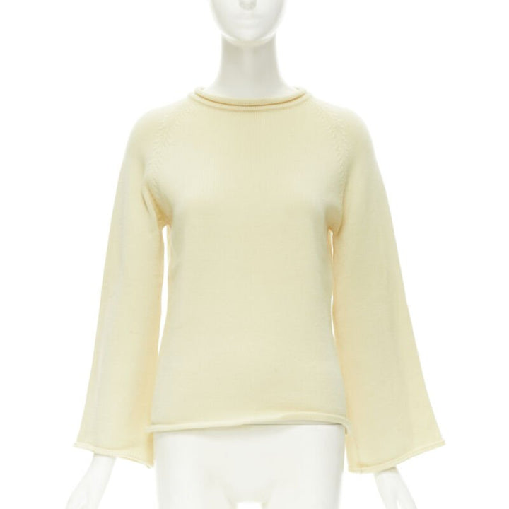 YOHJI YAMAMOTO cream beige 100% wool rolled edge wide sleeve sweater M