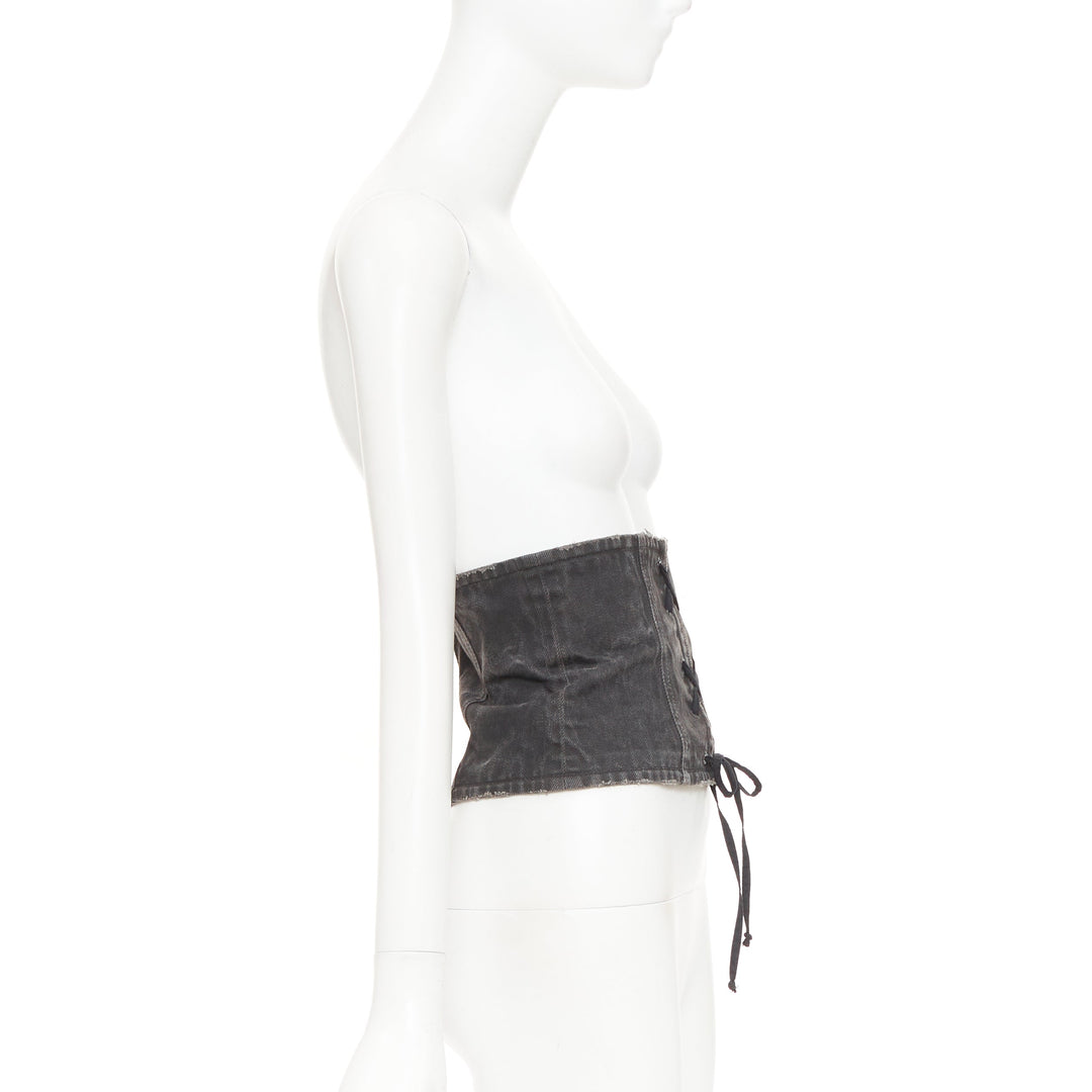 PRADA 2016 Runway grey washed denim zip back lace-up bustier belt IT36 XXS