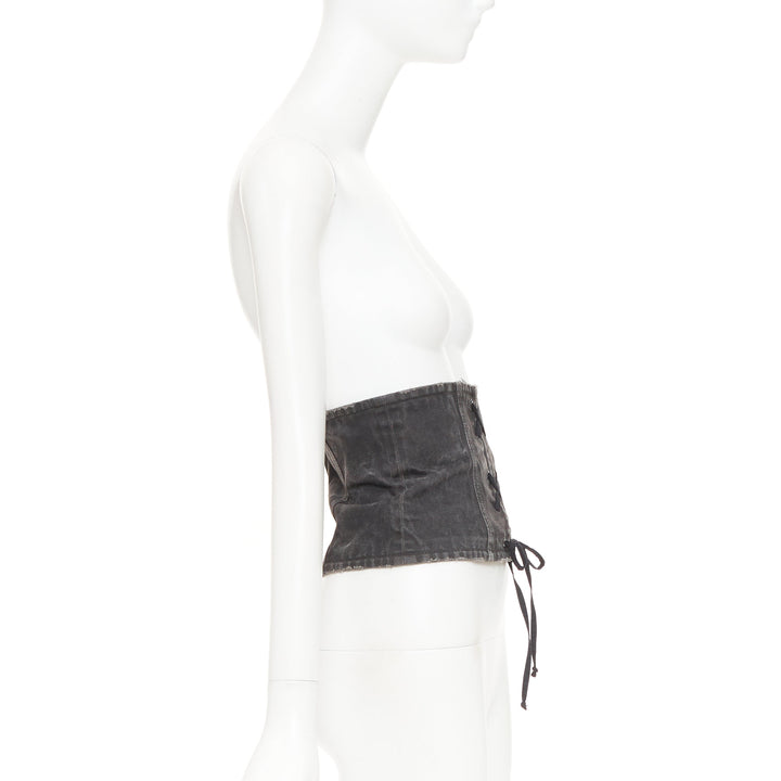 PRADA 2016 Runway grey washed denim zip back lace-up bustier belt IT36 XXS
