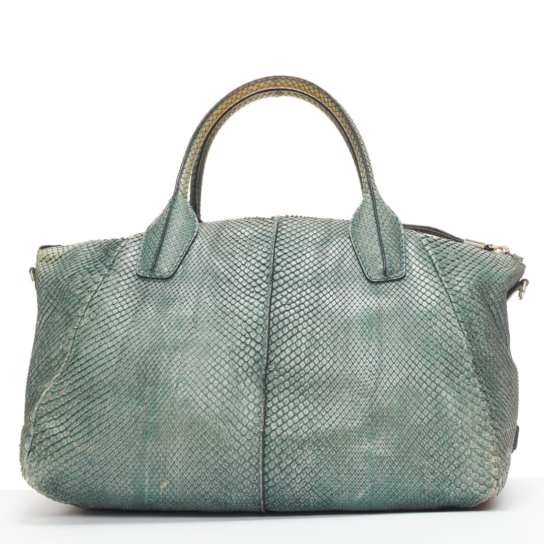 TOD'S D-Styling Bag blue green scaled leather panelled top handle tote