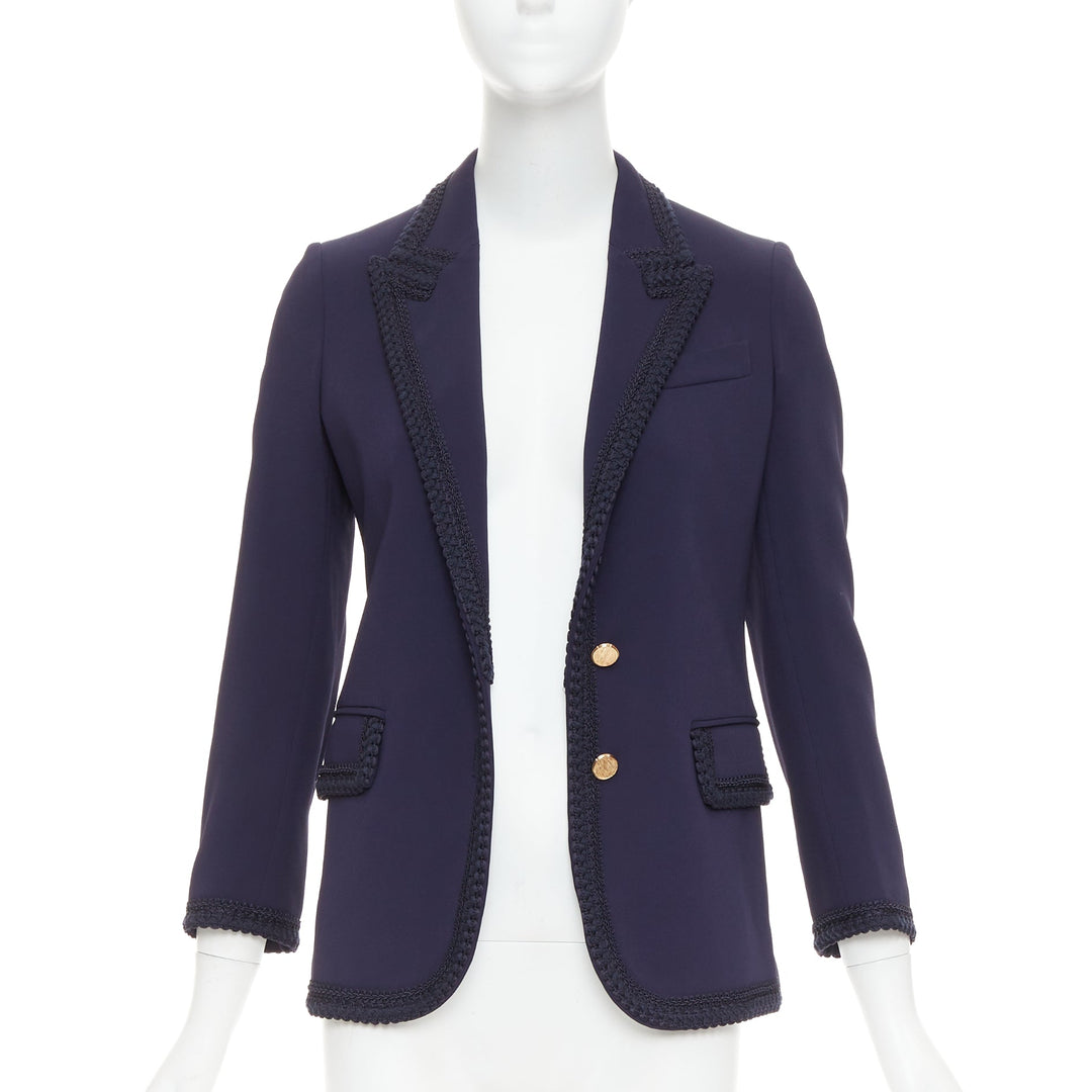 GUCCI 2019 Passimentarie Trim Cady navy embroidery military blazer IT36 XXS