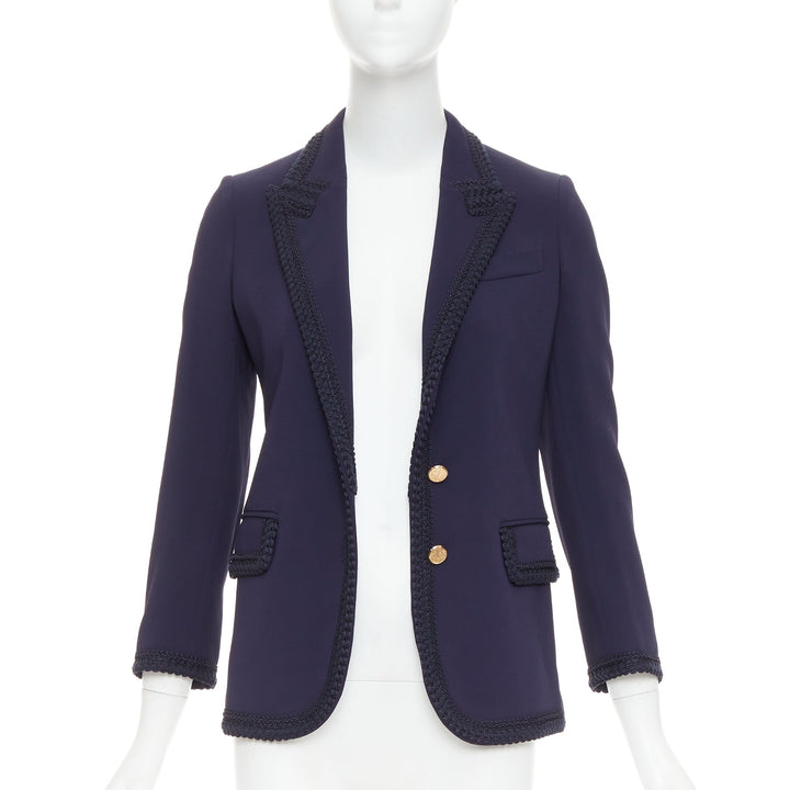 GUCCI 2019 Passimentarie Trim Cady navy embroidery military blazer IT36 XXS