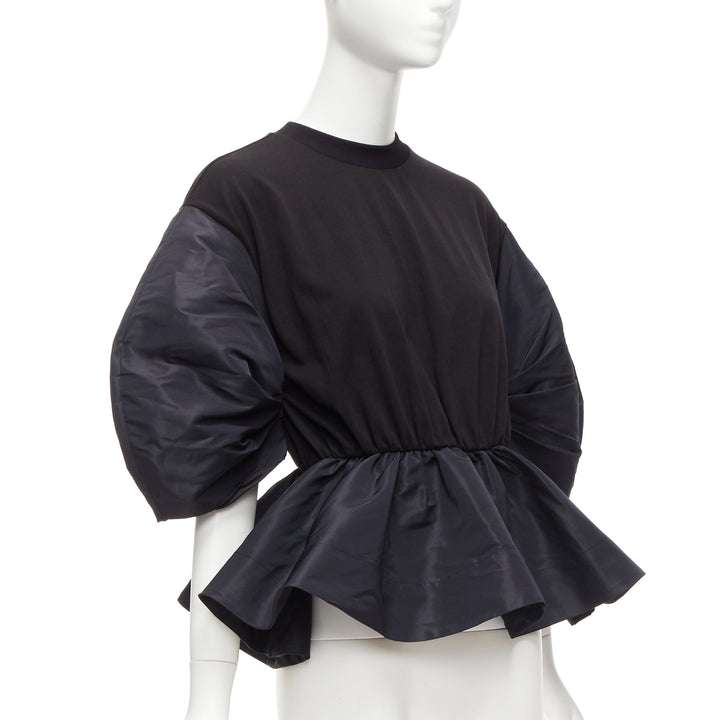 ALEXANDER MCQUEEN 2021 black round puff sleeve peplum contrast top IT36 XXS