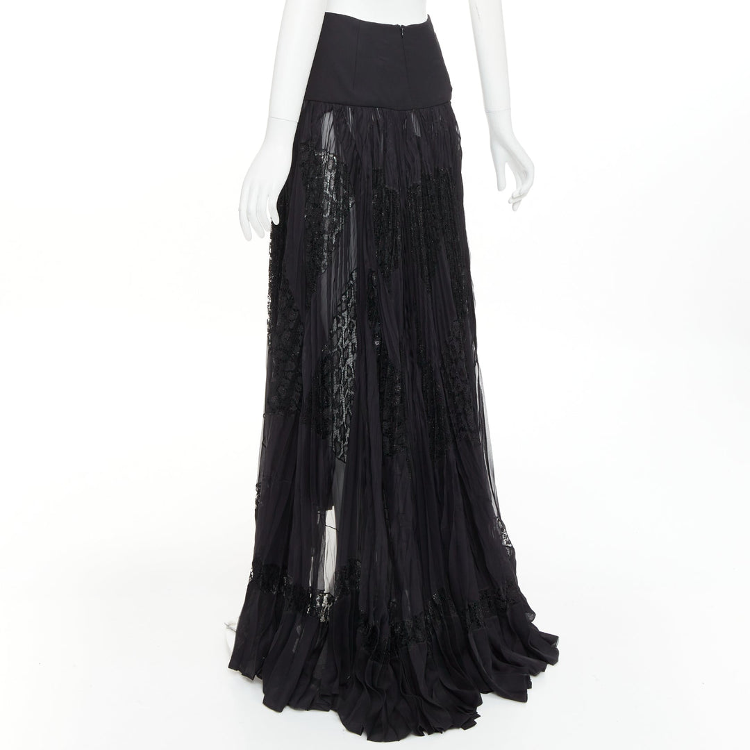 rare ALEXANDRE VAUTHIER COUTURE AW2018 Runway black leopard lace pleated skirt