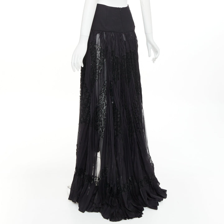 rare ALEXANDRE VAUTHIER COUTURE AW2018 Runway black leopard lace pleated skirt