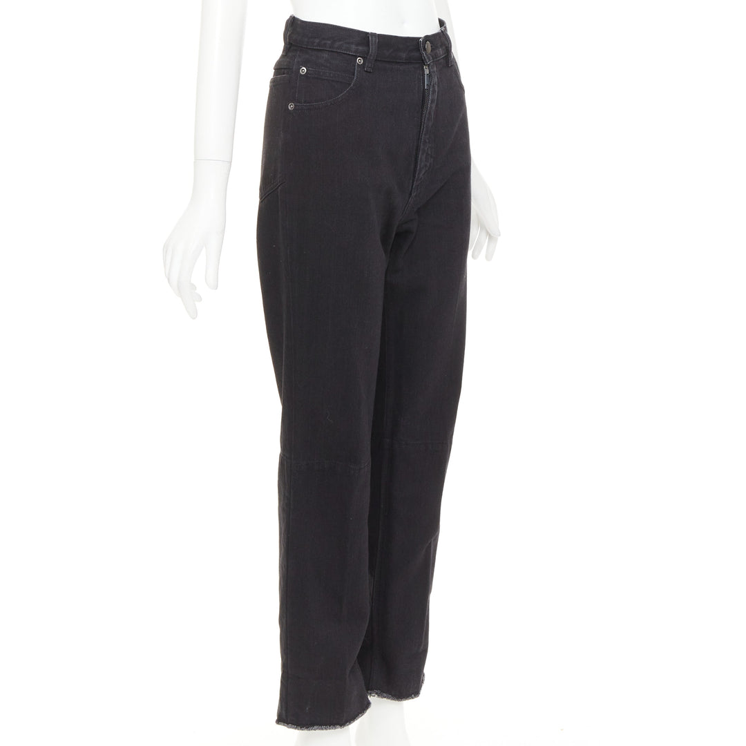 OLD CELINE Phoebe Philo black cotton denim raw  slit straight leg jeans FR36 S