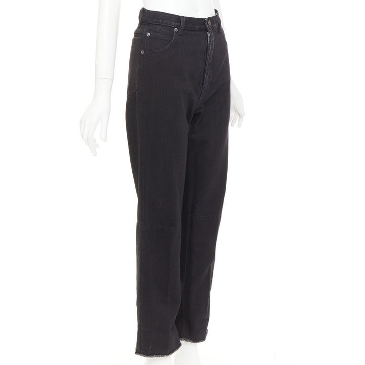 OLD CELINE Phoebe Philo black cotton denim raw  slit straight leg jeans FR36 S
