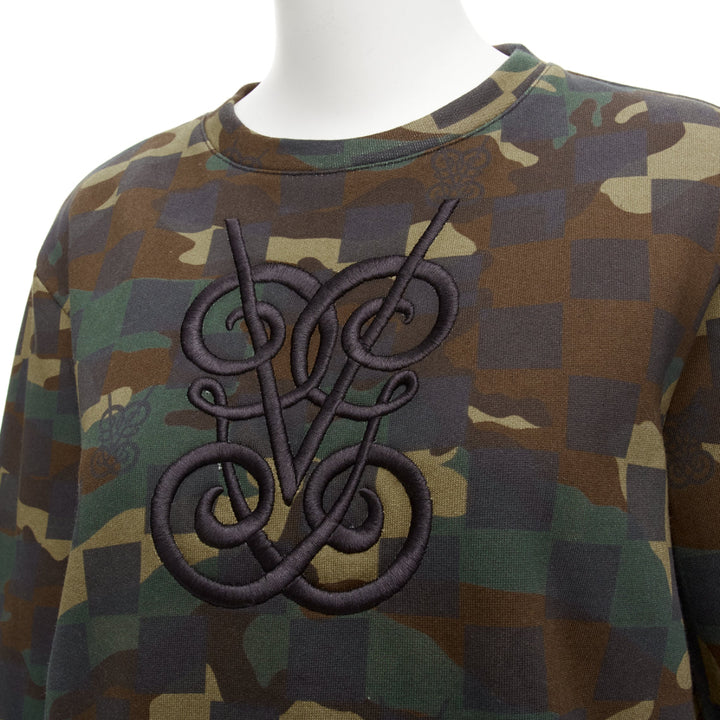GIAMBATTISTA VALLI green graphic camouflage logo embroidery crew sweatshirt XS