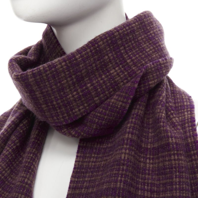 MAX MARA 100% cashmere brown purple woven tassel fringe scarf