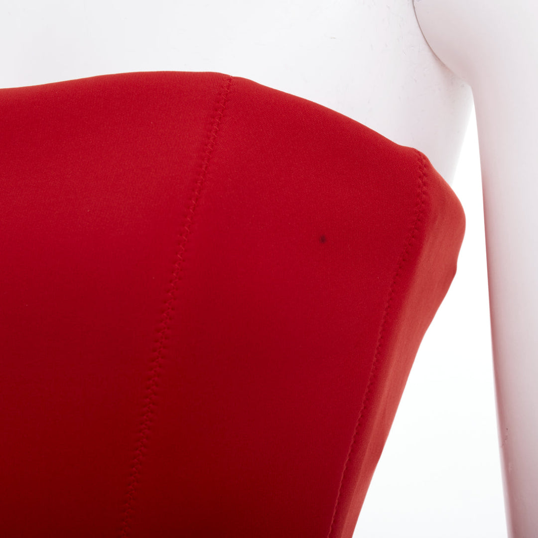 LANVIN Alber Elbaz signature red neoprene peplum strapless zip dress FR34 XS