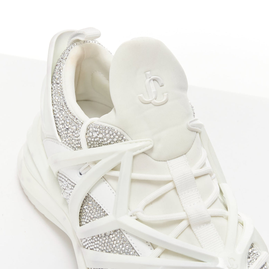 JIMMY CHOO Cosmos white leather rubber JC logo crystal dad sneakers EU39A