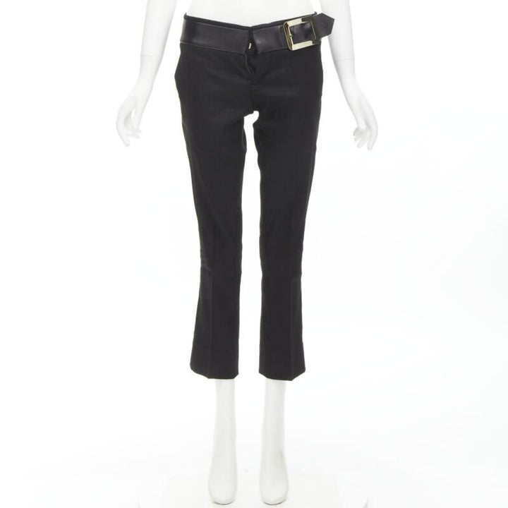 GUCCI TOM FORD Vintage gold buckle leather trim waist minimalist pants S