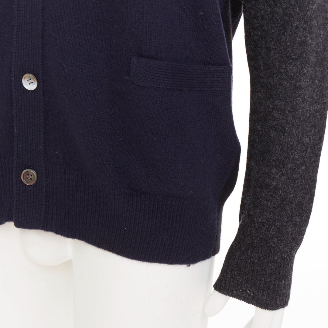 COMME DES GARCONS HOMME 2009 navy grey wool blend 2-tone cardigan sweater L