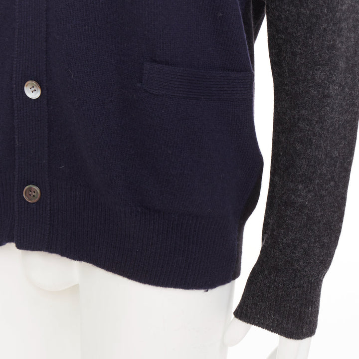 COMME DES GARCONS HOMME 2009 navy grey wool blend 2-tone cardigan sweater L