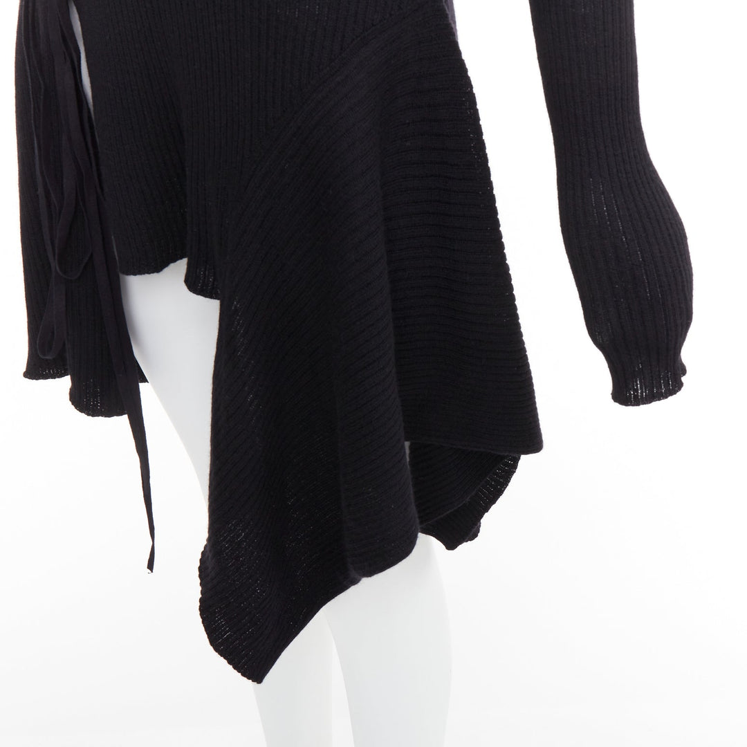 Y'S YOHJI YAMAMOTO black  wool laced up handkerchief hem sweater JP2 M