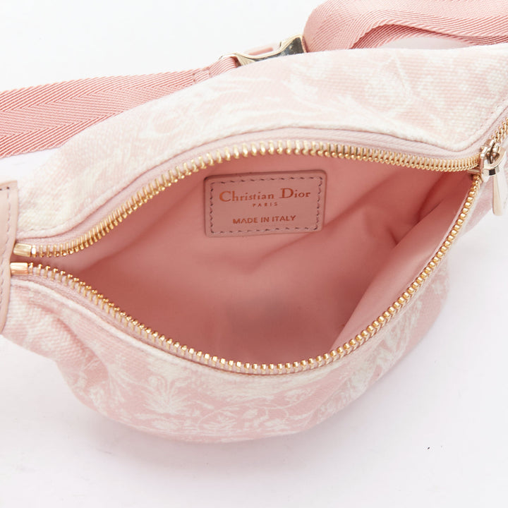 DIOR 2022 pink Toile De Jouy print gold logo canvas belt bag