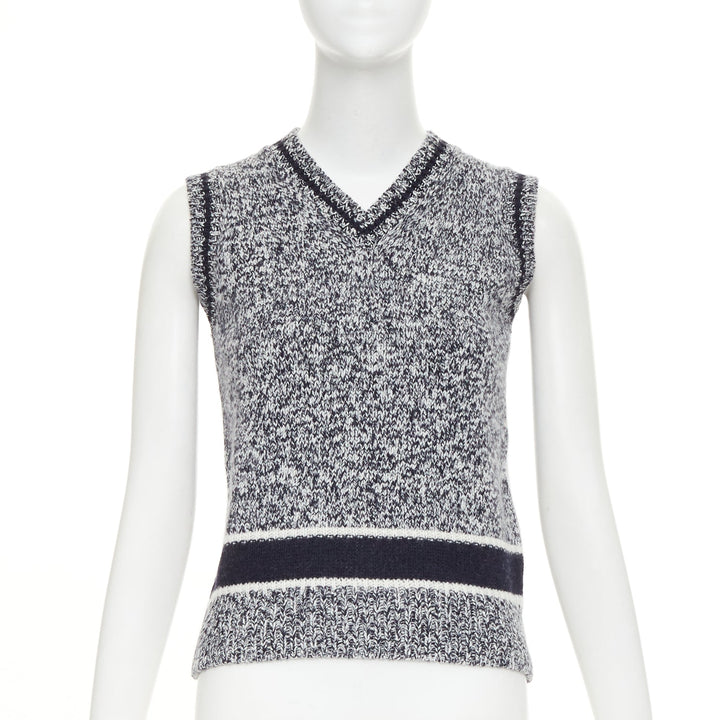 CHRISTIAN DIOR 2021 Signature Mariniere grey navy wool cashmere knitwear vest XS
