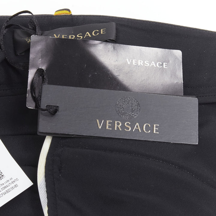 VERSACE Runway Rodeo Barocco black gold harness stretch legging pants IT44 L