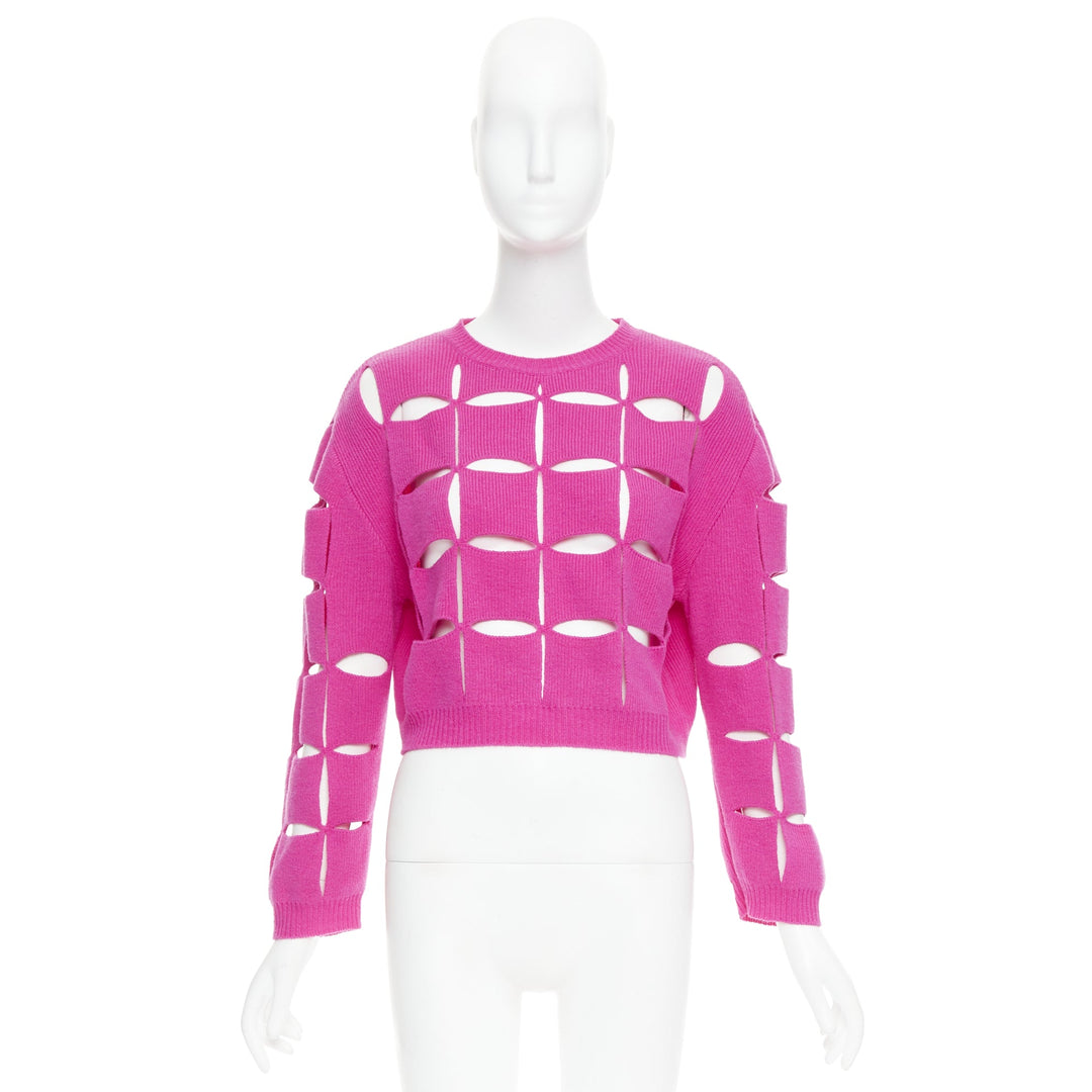VALENTINO 2022 Pier Paolo Piccioli pink virgin wool cut out crop sweater S